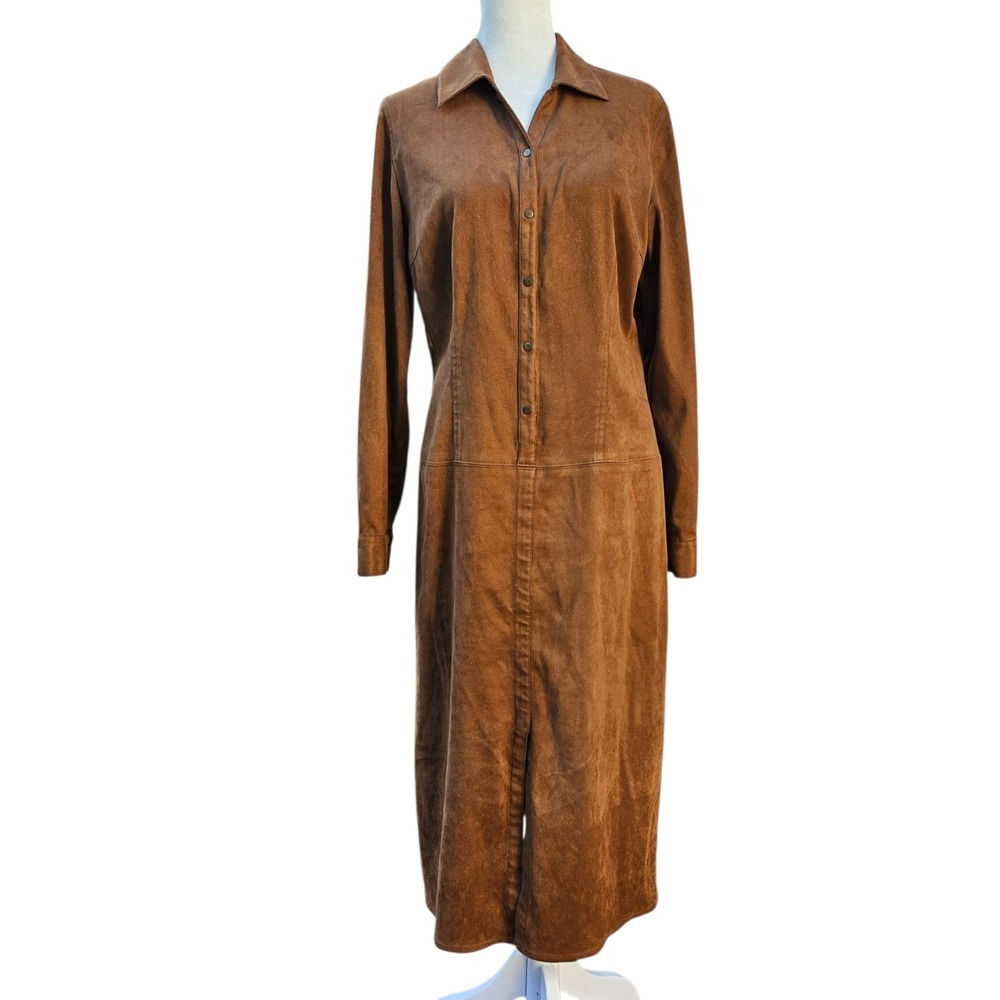 Talbots Maxi Faux Suede Shirt Dress Womens Size 8